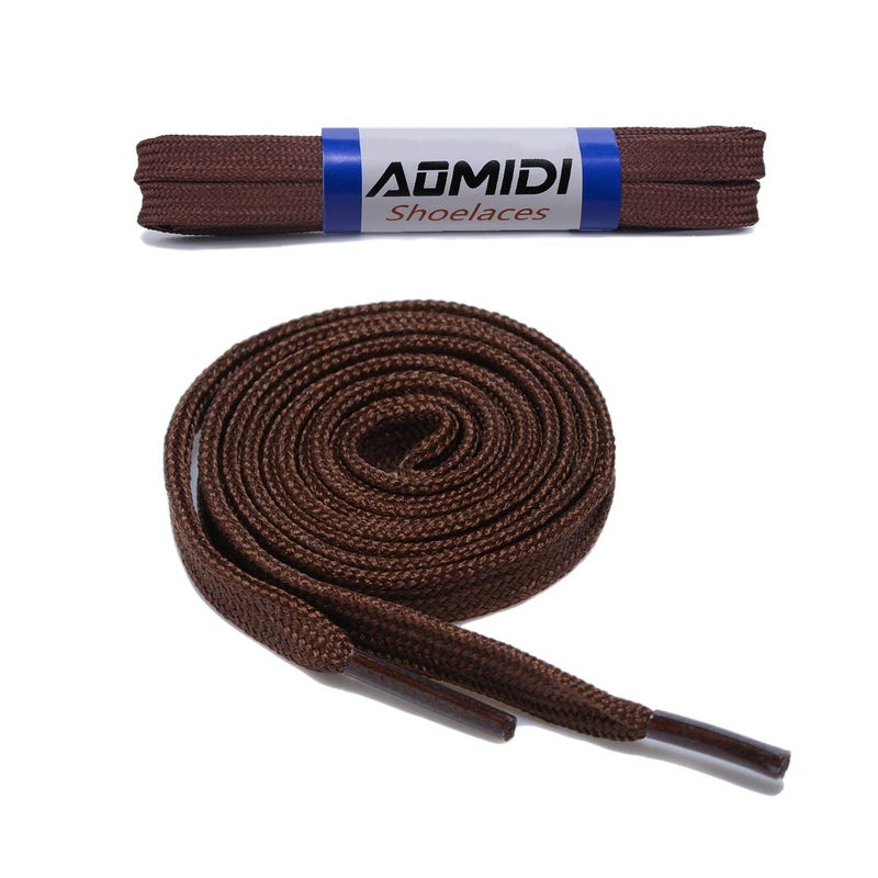AOMIDI Flat Shoelaces Wide Shoes Lace 2 Pairs Wide Shoelaces Hollow Thick Flat Shoe Laces for Sneakers and Shoes (45" inches (114 cm), Brown) - Image 1